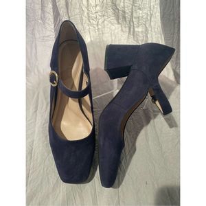 Preston & York navy blue suede mary jane 3” square heel SZ 10
